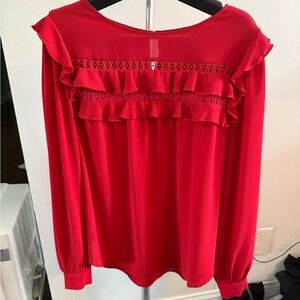Red Long Sleeve Blouse with Ruffle